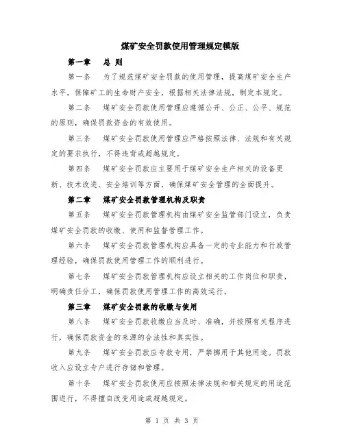 煤矿安全罚款使用管理规定模版