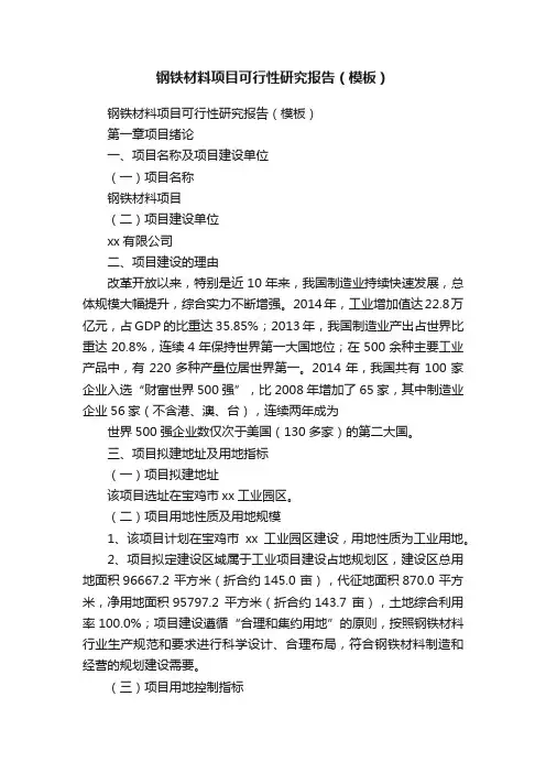 钢铁材料项目可行性研究报告（模板）