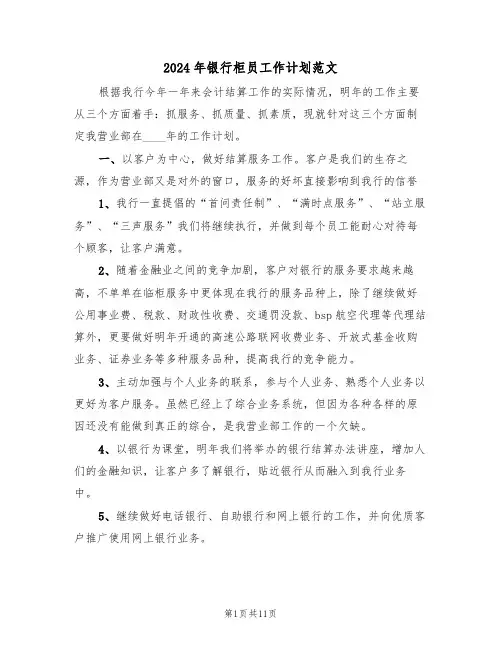 2024年银行柜员工作计划范文(5篇)