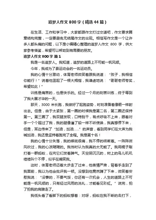 追梦人作文800字（精选44篇）