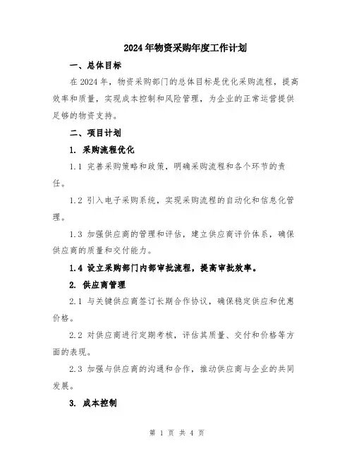 2024年物资采购年度工作计划
