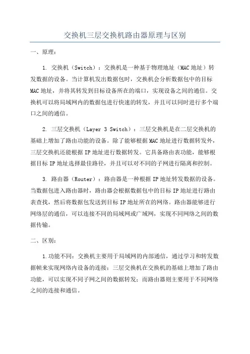 交换机三层交换机路由器原理与区别