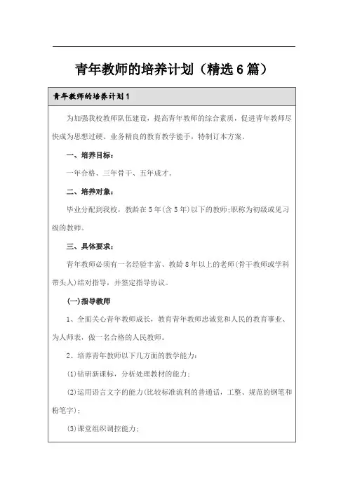 青年教师的培养计划(精选6篇)