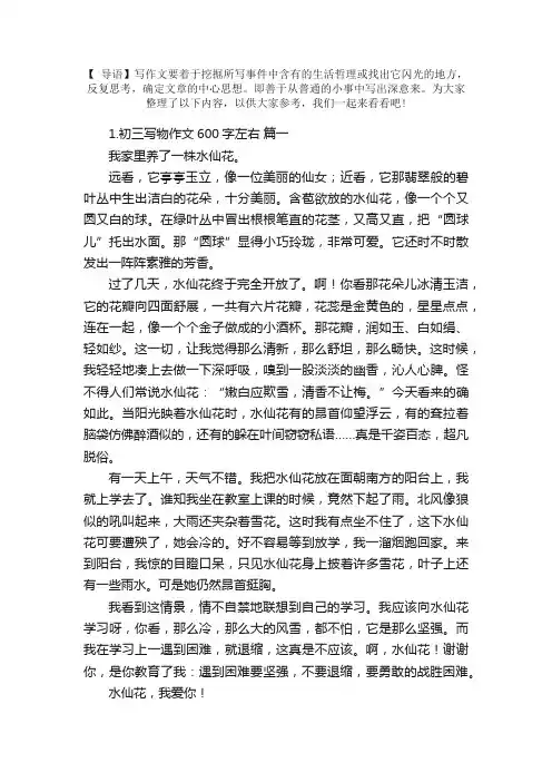 初三写物作文600字左右（精选5篇）