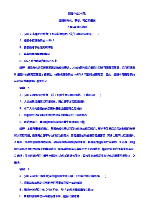 高考生物大一轮复习配餐作业14 Word版含答案