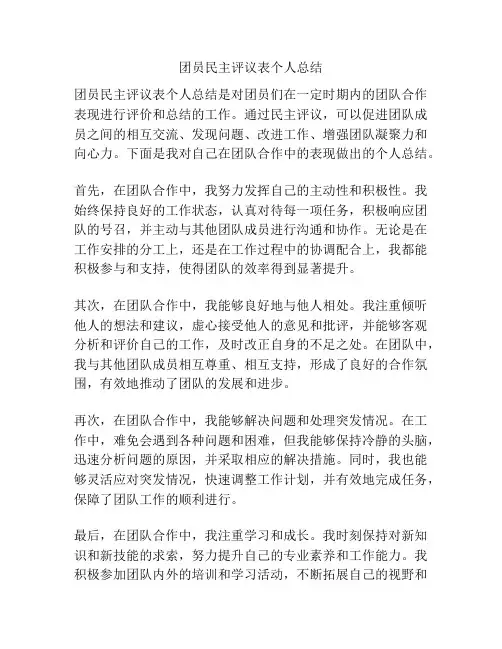 团员民主评议表个人总结