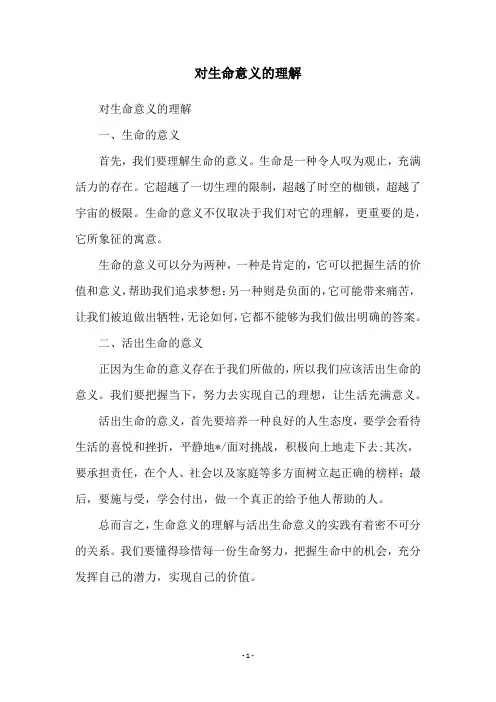 对生命意义的理解