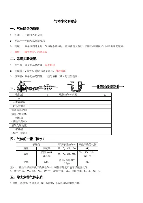 气体的除杂与净化