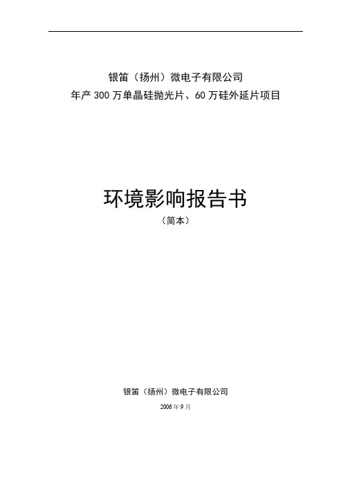 年产300万单晶硅抛光片、60万硅外延片项目环境影响报告书