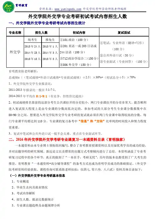 外交学院外交学专业考研初试考试内容招生人数学长笔记联系方式导师课件-育明资料