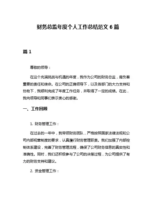 财务总监年度个人工作总结范文6篇