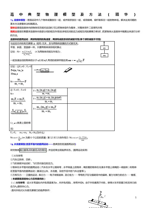 高中物理典型物理模型及方法