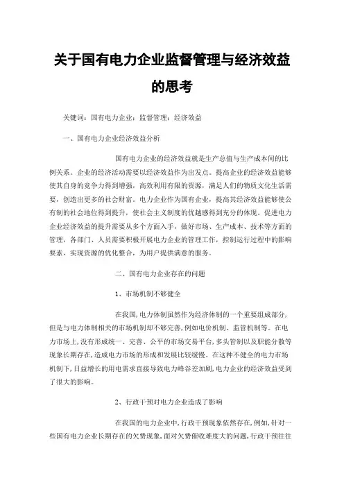 关于国有电力企业监督管理与经济效益的思考