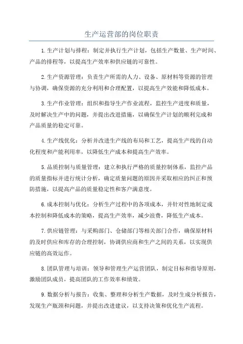 生产运营部的岗位职责
