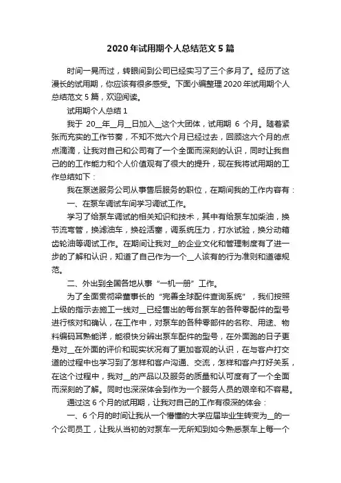 2020年试用期个人总结范文5篇