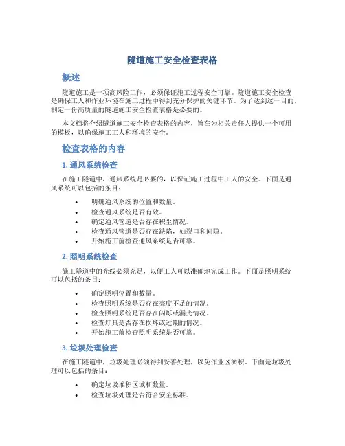 隧道施工安全检查表格