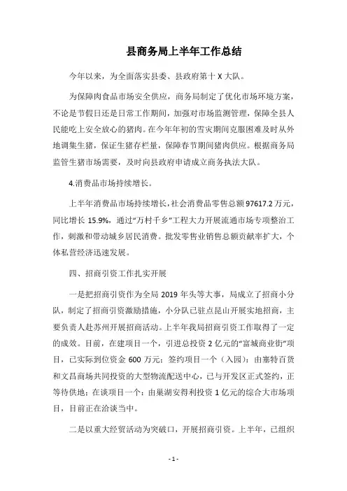 2019县商务局上半年工作总结