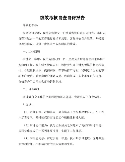 绩效考核自查自评报告