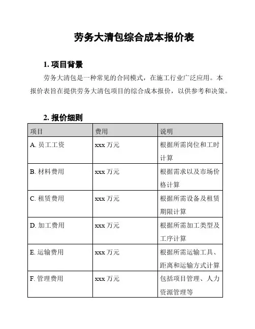 劳务大清包综合成本报价表