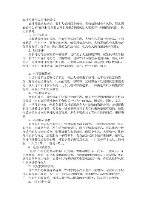 农村发展什么项目能赚钱