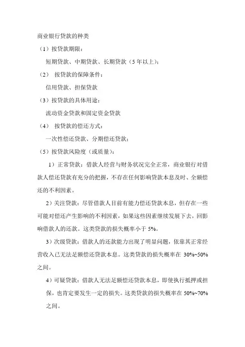 商业银行贷款的种类