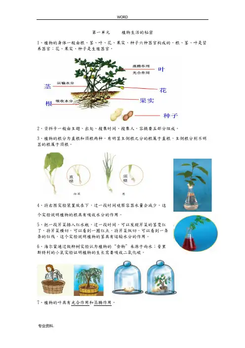 湘教版四年级科学(上册)复习资料全