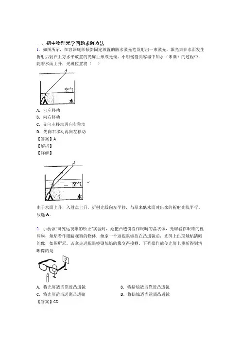 2020-2021中考物理压轴题专题光学问题求解方法的经典综合题含答案解析