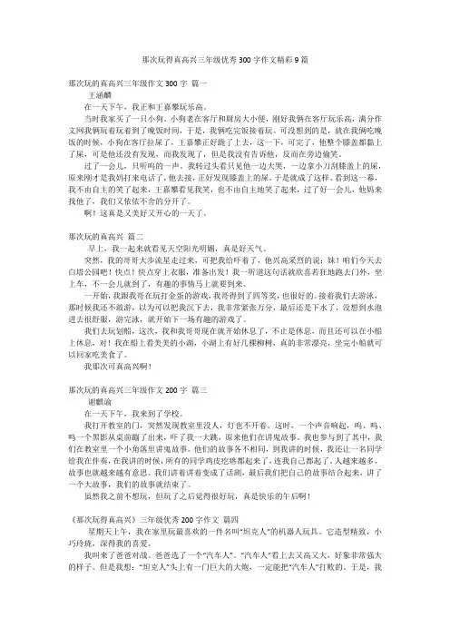那次玩得真高兴三年级优秀300字作文精彩9篇