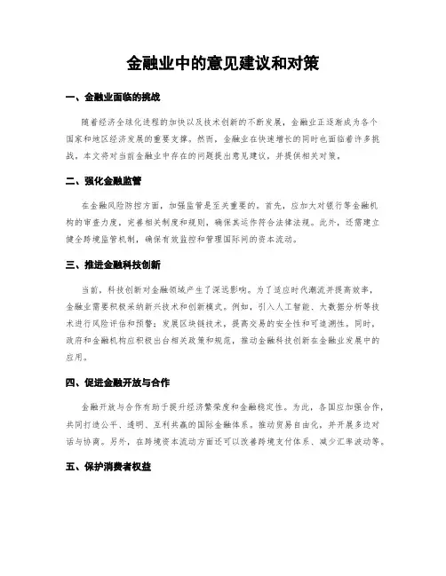 金融业中的意见建议和对策