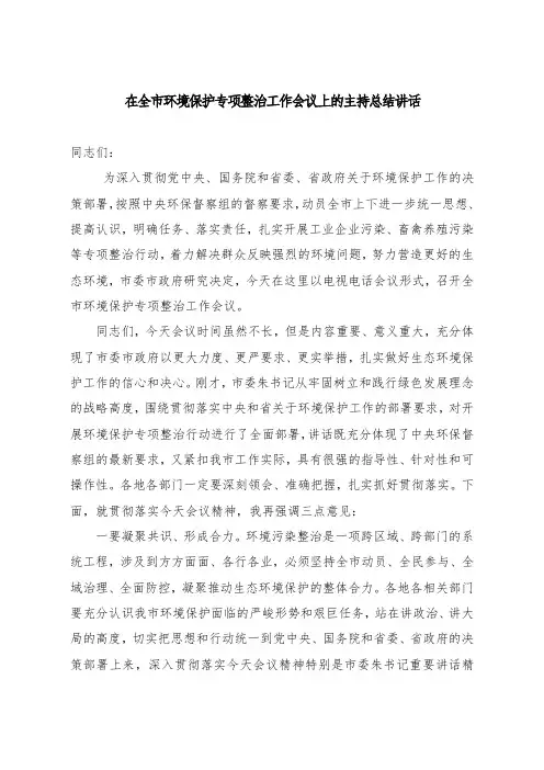 在全市环境保护专项整治工作会议上的主持总结讲话