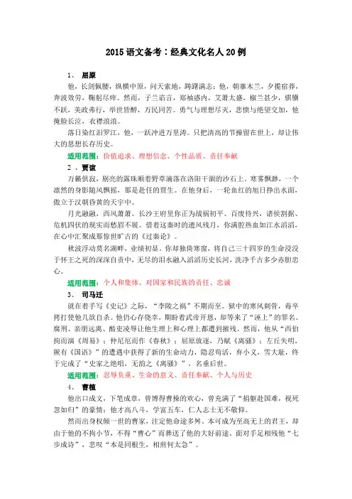 2015高考语文备考作文素材：经典文化名人20例