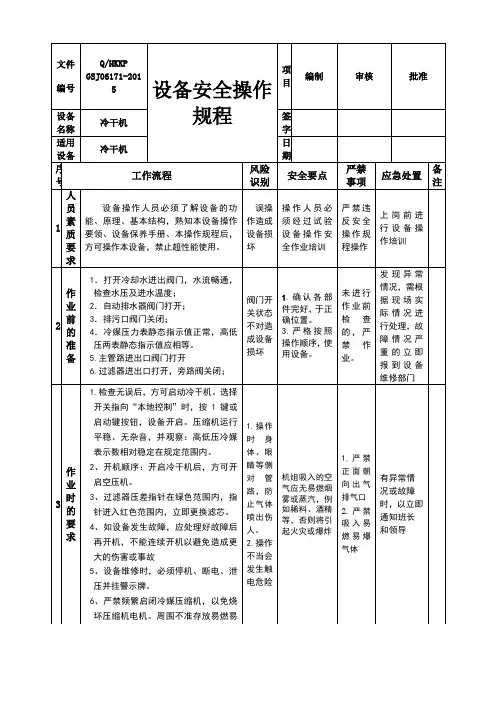 冷干机安全操作规程