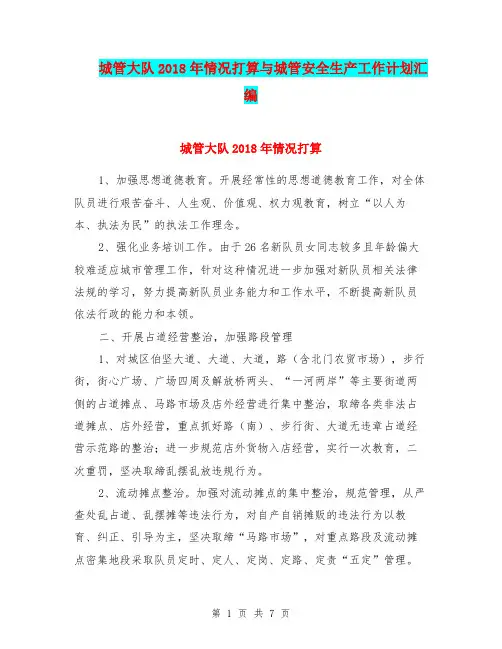 城管大队2018年情况打算与城管安全生产工作计划汇编