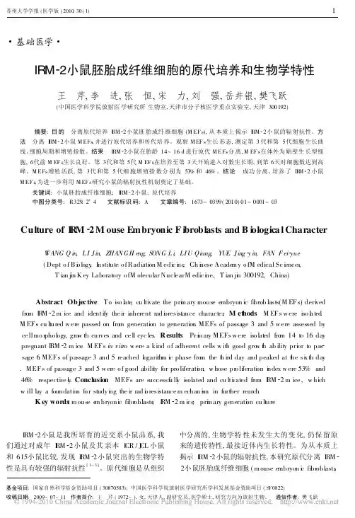 IRM_2小鼠胚胎成纤维细胞的原代培养和生物学特性