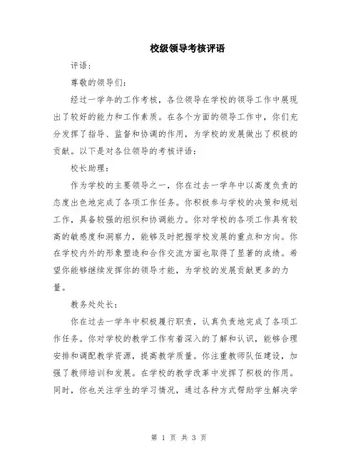 校级领导考核评语