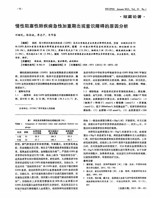 慢性阻塞性肺疾病急性加重期出现意识障碍的原因分析