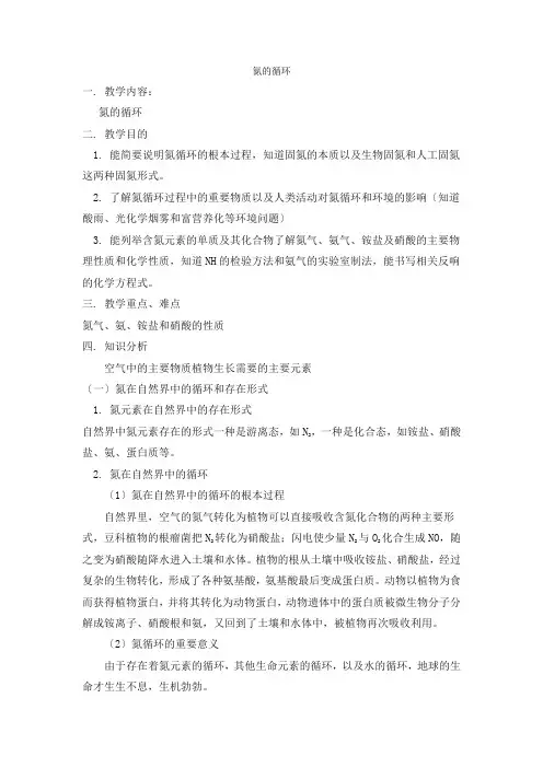 《氮的循环》教案4(鲁科版必修1)