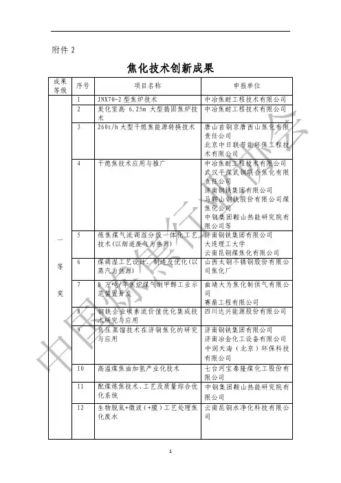 焦化技术创新成果
