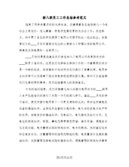 新入职员工工作总结参考范文(5篇)