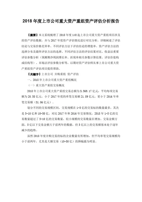 2018年度上市公司重大资产重组资产评估分析报告