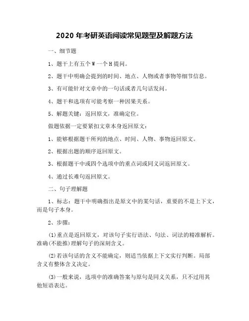 2020年考研英语阅读常见题型及解题方法