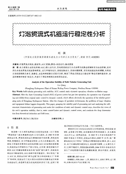 灯泡贯流式机组运行稳定性分析