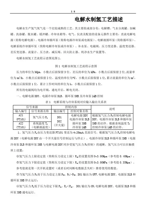 电解水制氢工艺描述