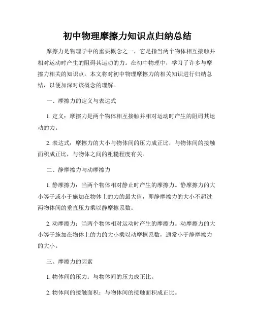 初中物理摩擦力知识点归纳总结