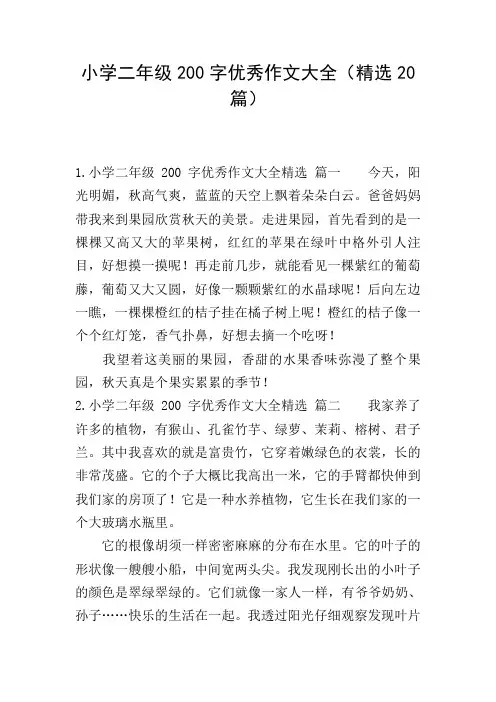 小学二年级200字优秀作文大全(精选20篇)