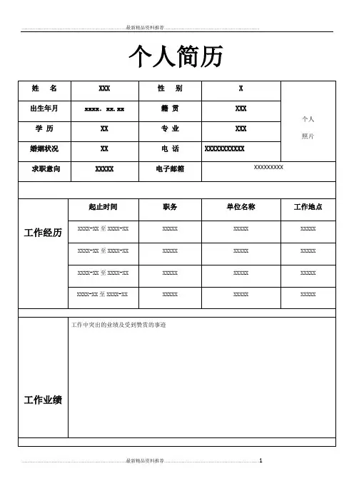 最新单页个人简历模板