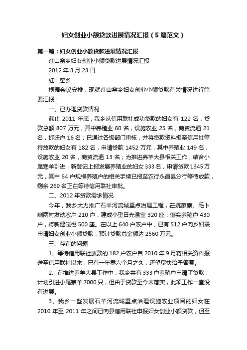妇女创业小额贷款进展情况汇报（5篇范文）