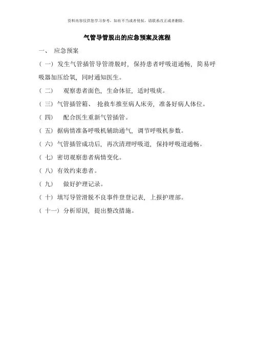 气管导管脱出应急预案演练脚本及程序样本