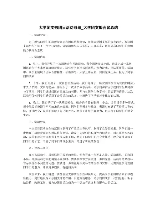 大学团支部团日活动总结_大学团支部会议总结