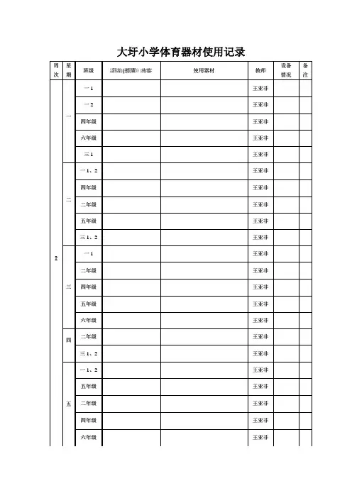 体育器材使用记录表45636